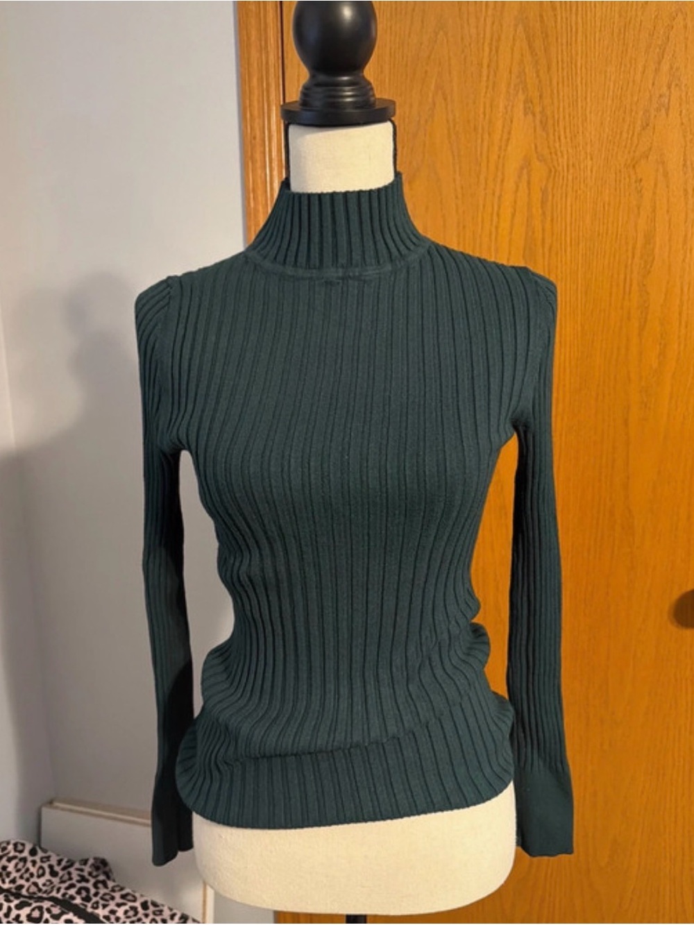 LOFT Dark Green Ribbed Mock Neck Sweater